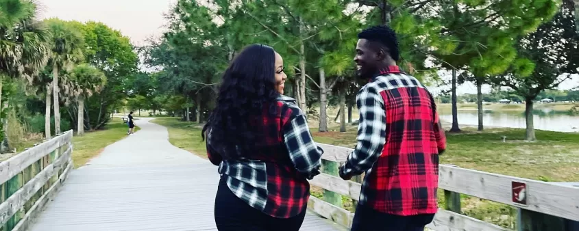 Man Woman Couple Love Boardwalk Smile Lakes Park