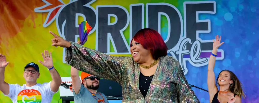 A vibrant image of a colorful Pride parade or celebration in Fort Myers